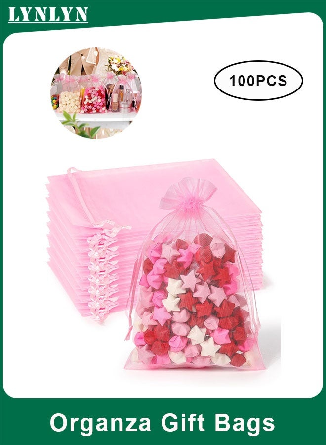 LYNLYN 100PCS Pink Organza Gift Bags with Satin Drawstring, Sheer Mesh Jewelry and Party Favor Bags for Wedding, Christmas, Valentine’s Day and Special Occasions（8×10cm） - Image 1